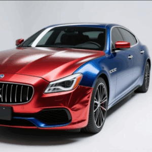 Split comparison showing clear PPF vs color PPF on a vehicle | Dupotop Films
