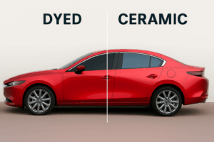 Split image comparing ceramic vs dyed window film performance | Dupotop Films