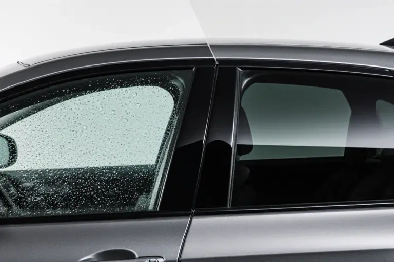 Comparison showing window film aging caused by poor adhesive vs. stable Dupotop adhesive