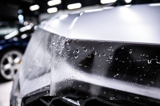 Before and after self-healing PPF effect on car paint under sunlight