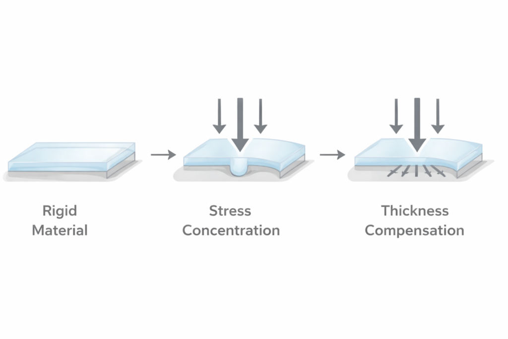 Diagram explaining why some PPF requires more thickness due to material limitations
