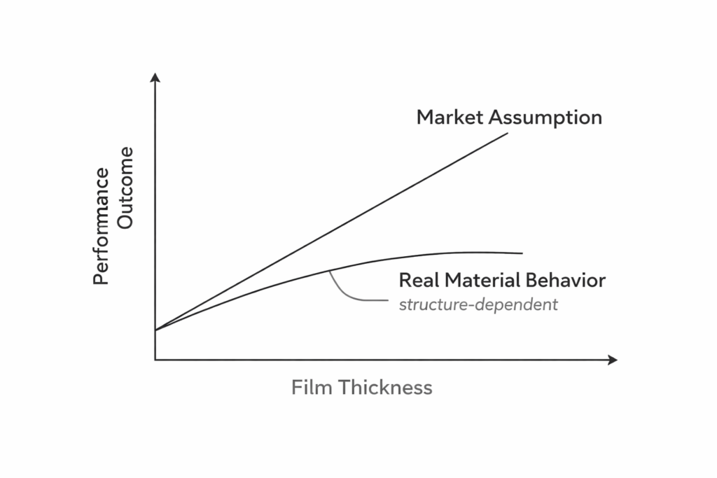 Graph showing that PPF thickness does not directly correlate with performance